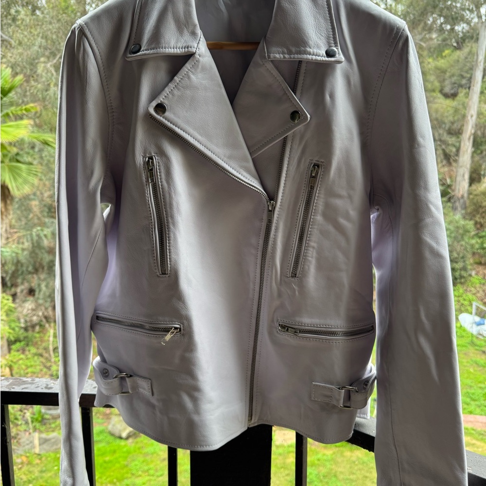 Unisex White Leather Biker Style Jacket